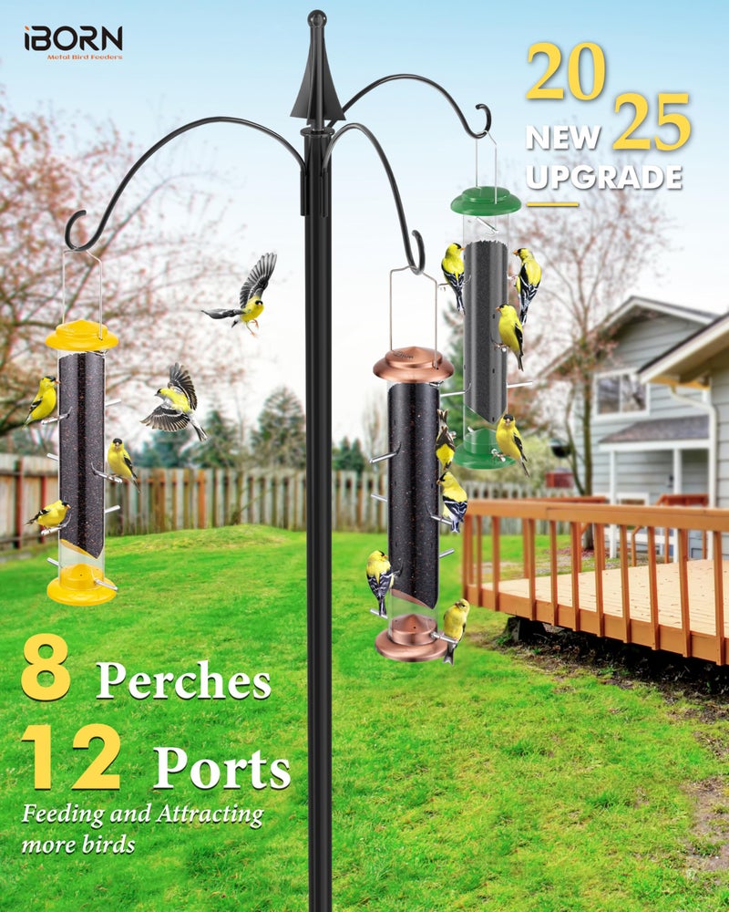 iBorn Nyjer & Thistle Bird Feeder for Outdoors Hangingï¼ŒFinch Feeders for Outsideï¼ŒMetal Tube Bird Feeder 14 Inch with 12 Small Ports,8 Metal Perches,Copper - Image 3